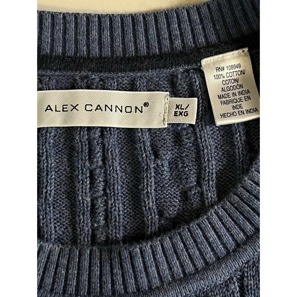 Alex Cannon Cable Knit Sweater  L  Sleeves Crew Neck Denim Blue Preppy Casual XL
